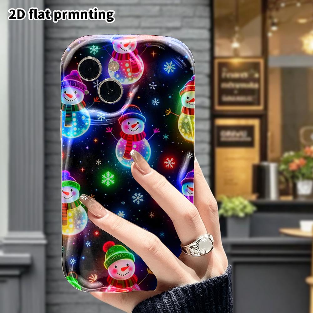 Phone case: 2D flat design suitable for iPhone 18 17 16 15 14 13 Pro protective case, glowing snowman, perfect Christmas and Halloween holiday gift