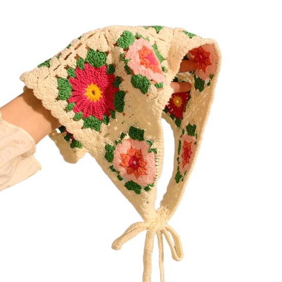 

Headscarf French Retro Style Embroidery Flower Pattern Headband Hollow Design Breathable Elastic Hair Accessory