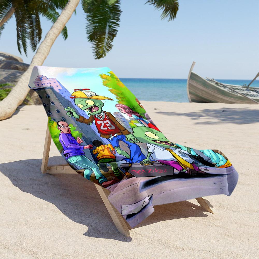 Plants Vs. Zombies Beach Towel Quick-Dry Soft Microfiber Comfortable Lightweight Perfect for Traveling Yoga Camping and Swimming