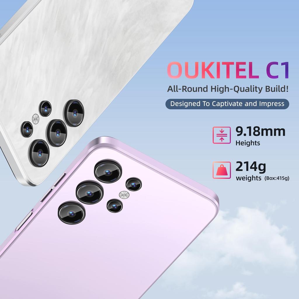 OUKITEL C1 Android 15 Smartphone, 16GB +128GB(TF 1TB) Smartphone 4G, 6.52" HD+ Screen, 5150mAh Battery, 13MP+5MP Camera