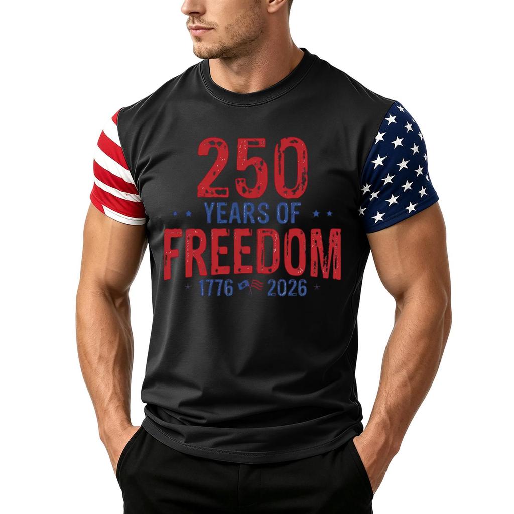 Men's Independence Day Flag Print Short Sleeve T-Shirt, Loose Casual Daily Summer Tops