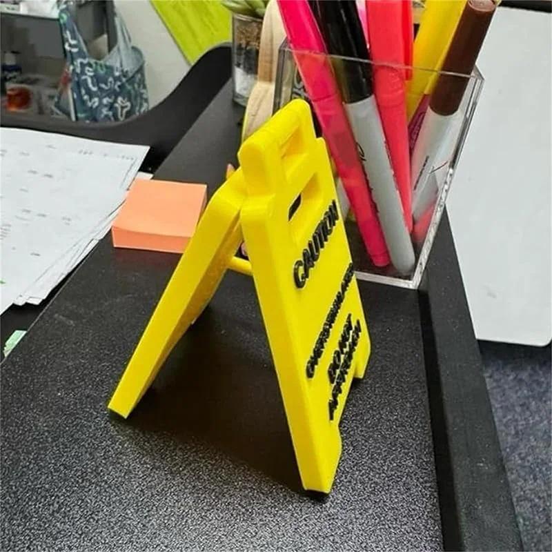 Office Mini Desktop Warning Sign Caution Overstimulated Portable Fun Desktop Small Warning Sign Ornament New Type of Worker Toy