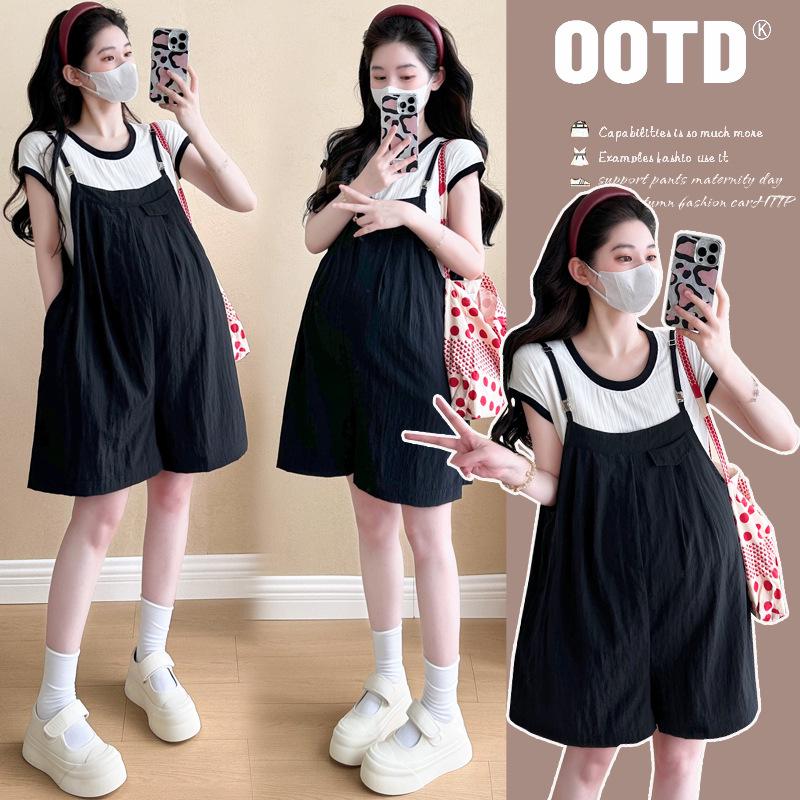 Classic Black Maternity Summer Outfit Set - Loose Overalls 2026 M