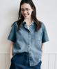 Plack Woman One-Pocket Denim Short-Sleeve Shirt_2 Colors