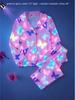 Conjunto de Pijama para Meninas Doce Lindo Elegante Confortável Macio Tecido Amigo da Pele Rosa Brilha no Escuro Estampa de Borboleta Manga Longa com Calça Longa