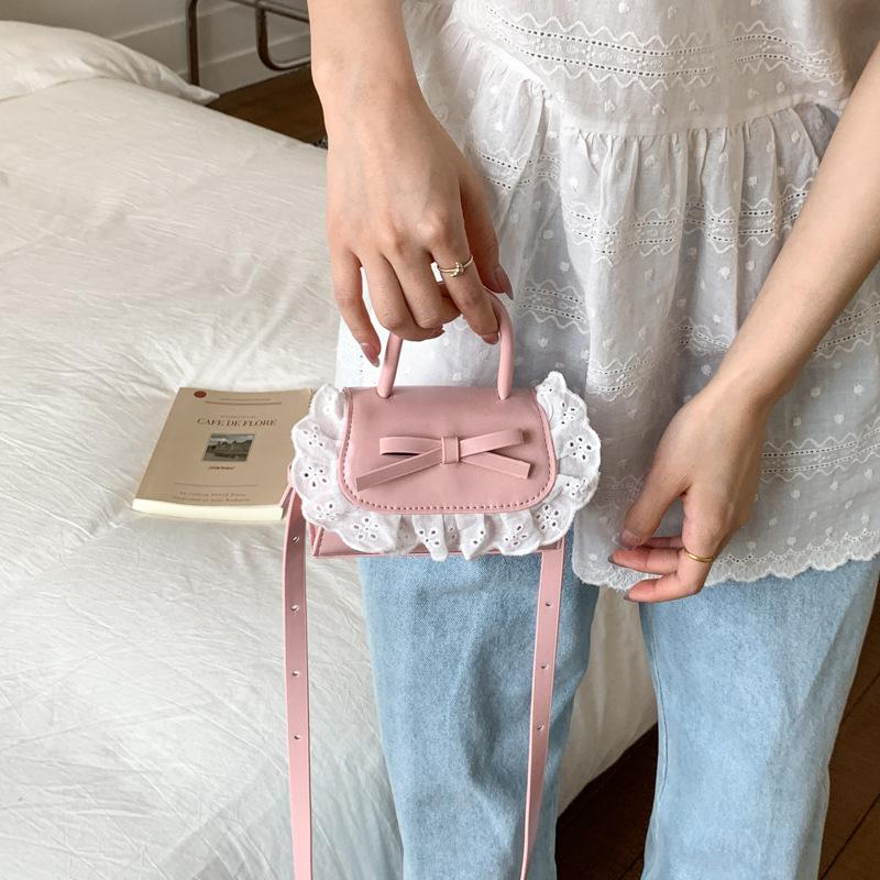 Korean version of sweet bow shoulder bag women's 2025 summer fashion lace mini portable messenger bag