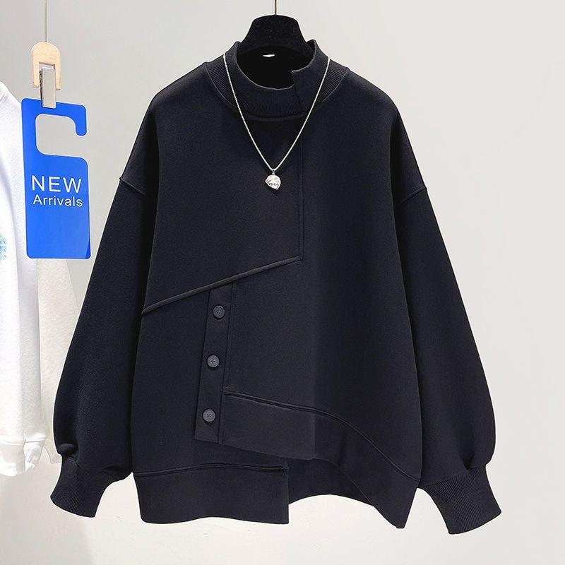 Plus Size Women Autumn Winter Hoodie Oversized Loose Casual Irregular Sweatshirt Black White Tops Pullover