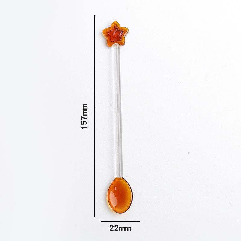 Creative Star Coffee Spoon Kitchen Dessert Cake Scoops Colorful Glass Tea Spoons Long Handle Mixing Round Spoon
