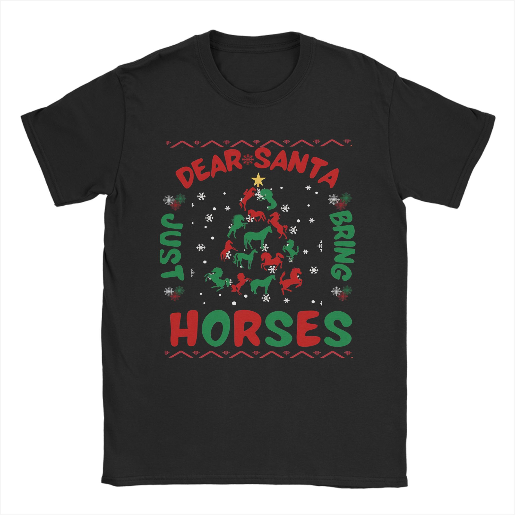Dear santa just bring horses T Shirts for Men 100 Cotton Novelty TShirts O Neck  Tees Short Sleeve Tops Graphic S