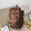 Retro Hong Kong Style Soft Leather Backpack, Men's and Women's Locomotive Style Backpack, College Student Schoolbag, Cool Waterproof Computer Bag