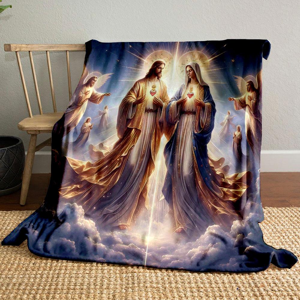 

Sacred Heart Jesus Mary Angel Blanket Printed Blanket for Living Room Bed Couch lunch break Soft Cozy Blanket for Friend s festival Gift 80cm x 120cm