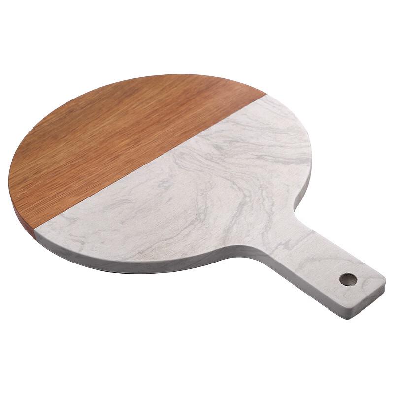 Zhishi Acacia Wood & Marble Round Paddle Cutting Board