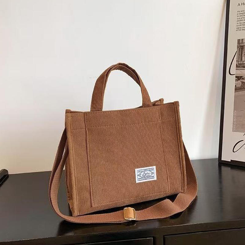 Women's Fashion Corduroy Tote Bag Lightweight Crossbody Style Holds Daily Essentials Ideal for School Work Shopping