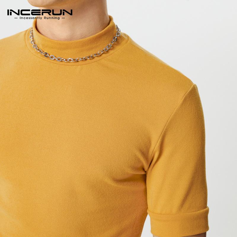 INCERUN Men High Neck Short Sleeve Fitted Casual Undershirts T-shirts Tops