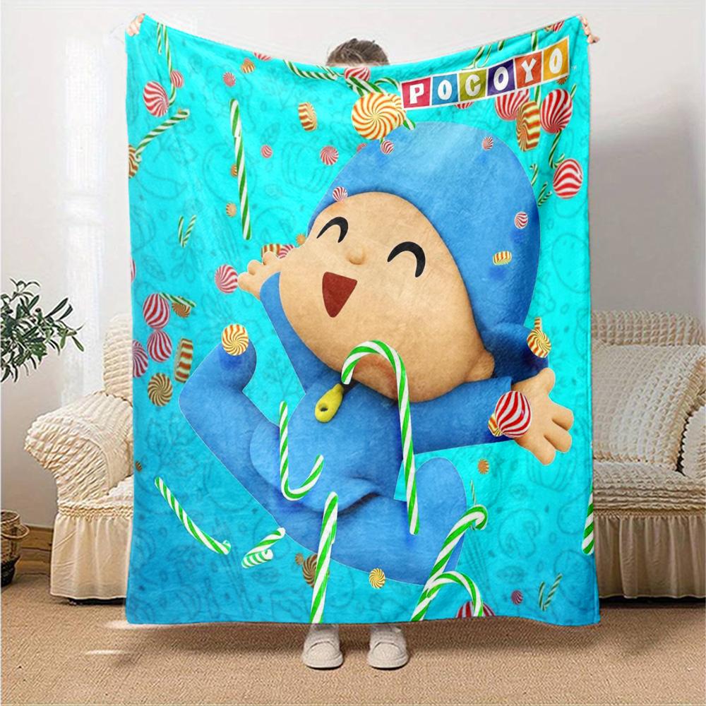 Pocoyo Theme Printed Blanket - Perfect for Couch, Bed, Travel & Outdoor Use | Machine Washable, Cozy & Durable.