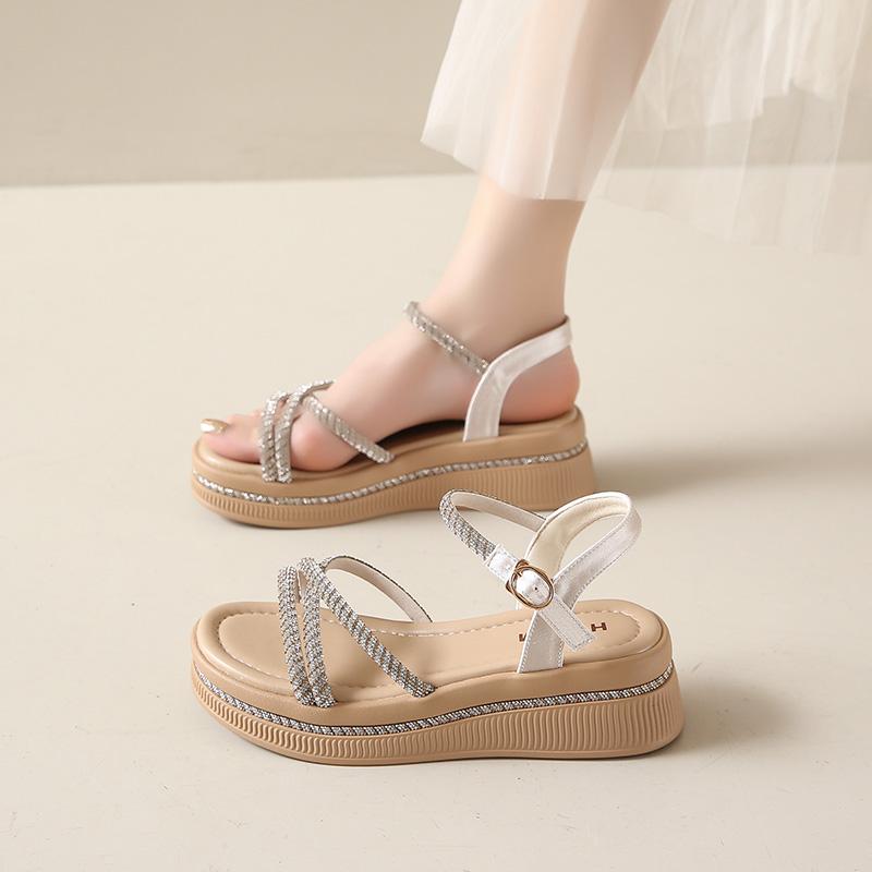 

Fashion CRLAYDK Fashion Platform Sandals for Women Summer Outdoor Beach Open Toe Slides Ladies Casual Rhineston Straps Walking Slippers 35