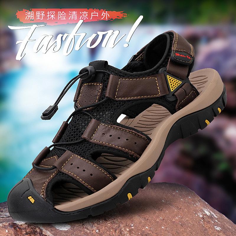Sandals Men'S Leather First Layer Bag Head Beach Men'S Sandals Large Size Hole Shoes Casual Leather Sandals