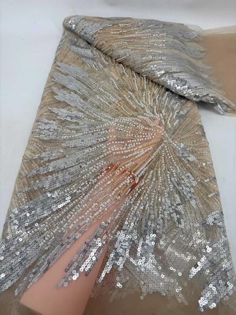 2025 High-quality African Nigerian Elegant Beaded Embroidered Net Fabric French Tulle Lace Fabric With Sequins For Party Wedding