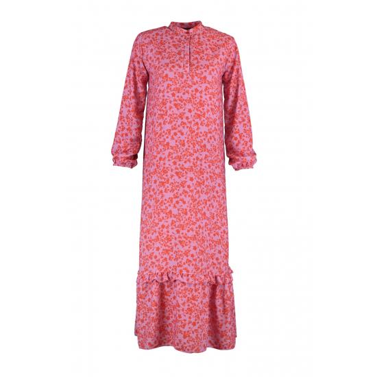 Fusta cu jumătate de guler cu flori portocalii Rochie cu volan lat