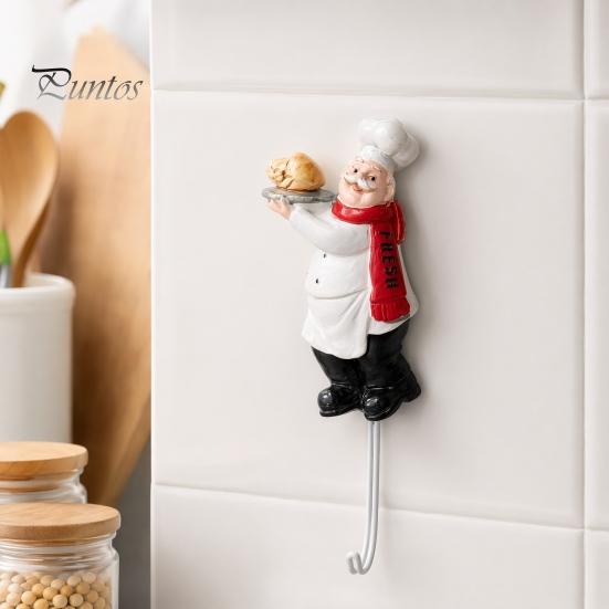 No Damage Wall Hook Cute Chef Shape Hook, Strong Resin Kitchen Punch Bearing Capacity Adhesive Backing Decorative for Home Hang Utensils Dishcloths