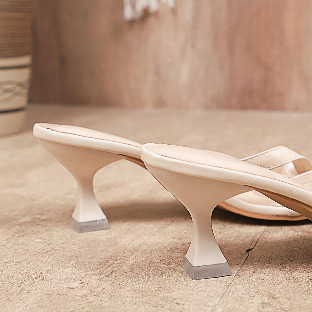 Classic Slippers Woman Slides Beach Strange High Heels Shoes for Women Solid Leather Platform Pearl Summer Shoes Plus Size