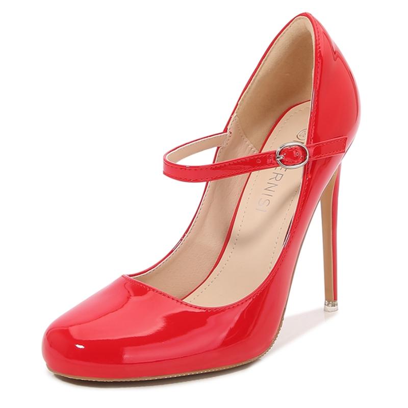 Patent 12cm High Heels Pumps Shoes Woman Large Size 46 Black Red Nude White Thin Heeled Spring Party Wedding Office Shoes Ladies