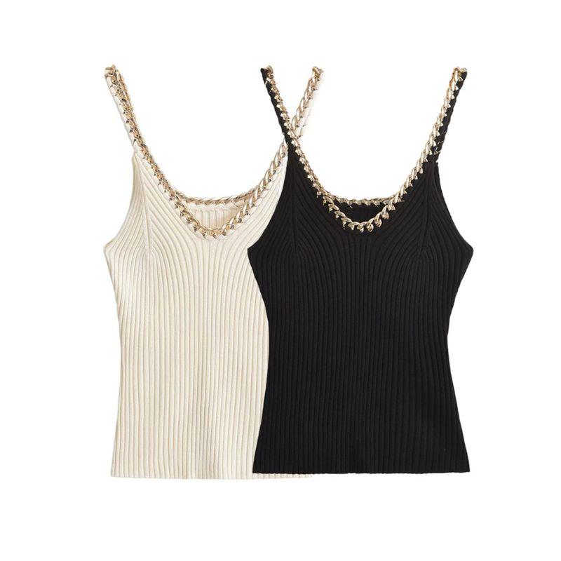 Kaslead New Arrival Women's Clothing Fashion Style Fashion All-Match Casual Metal Knitting Sling Tops 4192017
