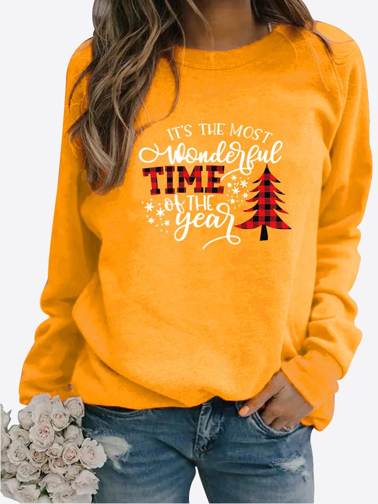 Jarní a podzimní dámský vánoční motiv Svetr s potiskem Zahuštěný kulatý výstřih s dlouhým rukávem Neformální mikina velké velikosti Top