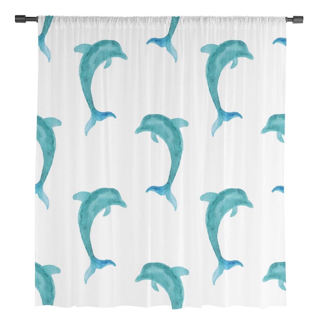 Animal Delfin Pictură în acuarelă Perdele din tul pentru sufragerie Bucătărie Perdele din voal transparent Dormitor Panouri pentru ferestre