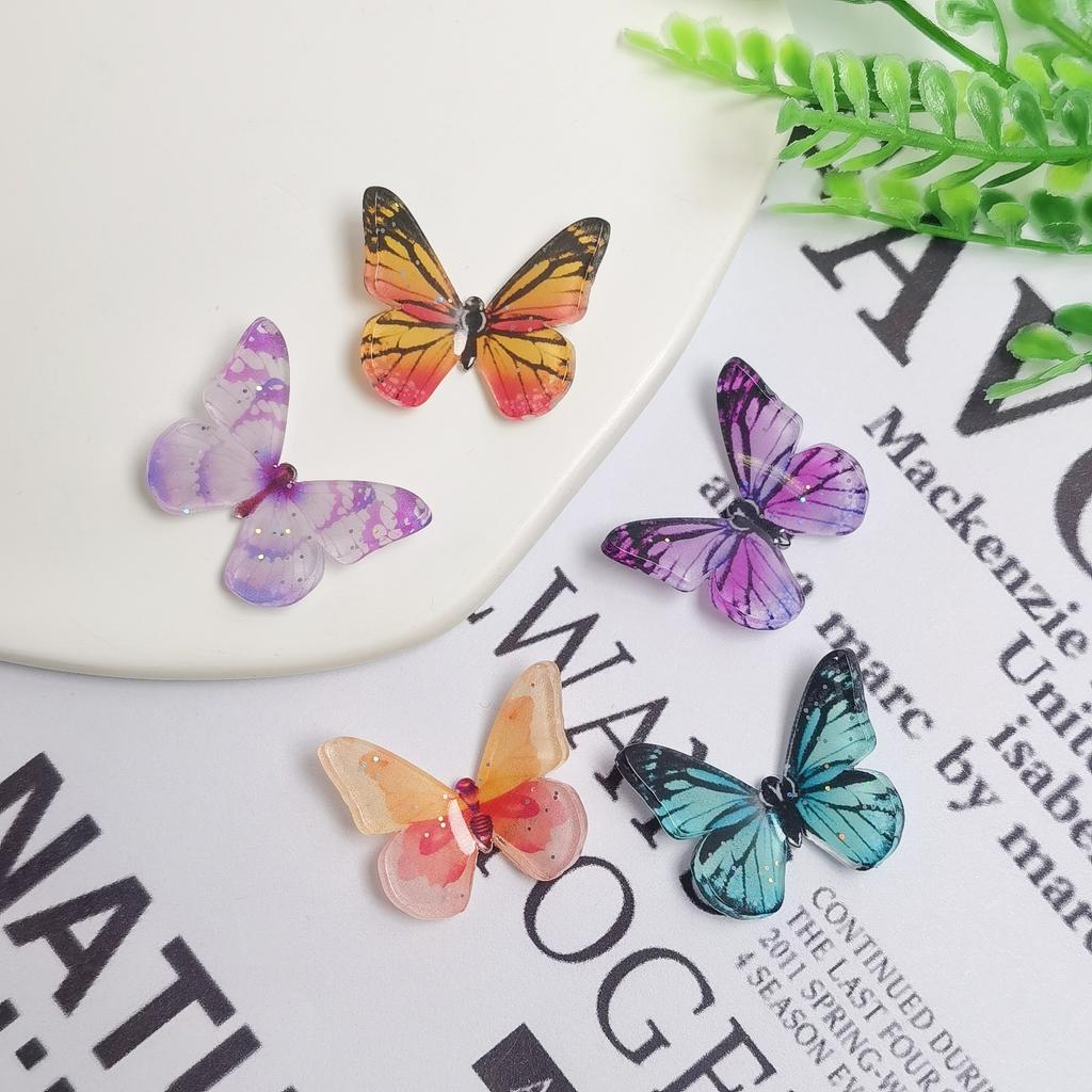 100Pcs Resin Glitter Colorful Butterfly Flatback Cabochon Fit Hair Bows Center Accessories DIY Embellishment Scrapbook Crafts