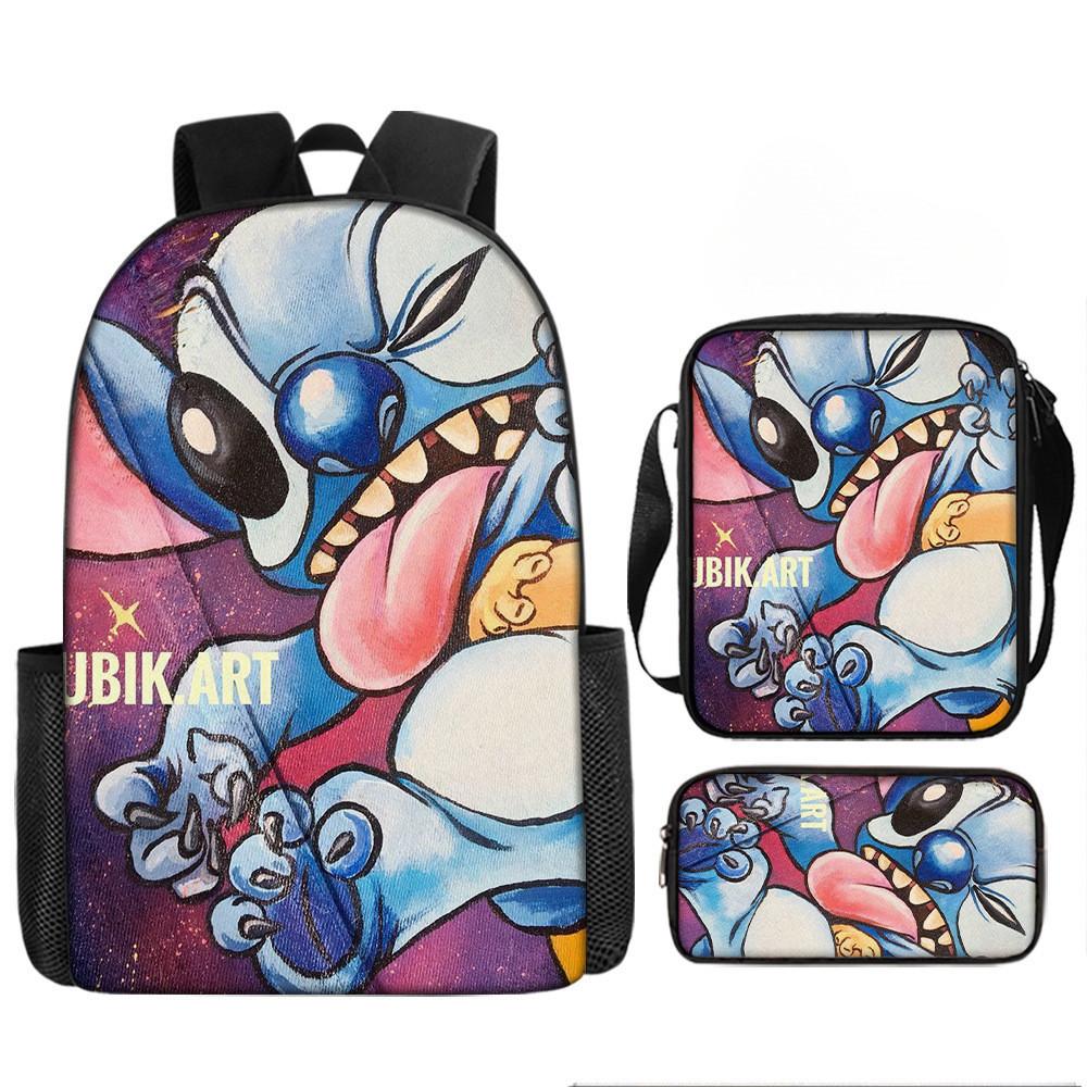 Disney Stitch School Backpack Oxford Cloth Lightweight Breathable Bookbag For Kids