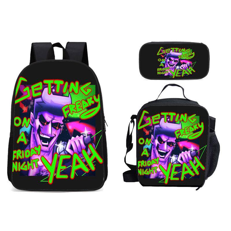New Friday Night Funkin Backpack Three Piece Set Black Friday Korean Version Student Backpack Ice Pack Pencil Case Dropshipping