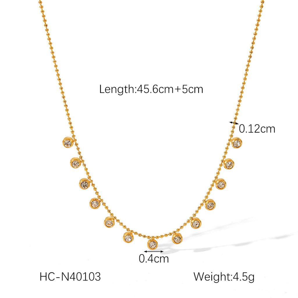Stainless steel round bead chain tassel zircon necklace for women, high-end clavicle chain, titanium steel jewelry, non-fading