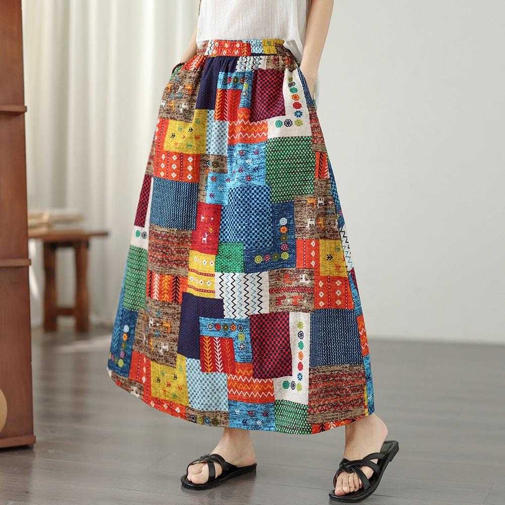 Plus größe Hohe taille vintage floral Sommer beiläufige lose lange für frau röcke frauen rock