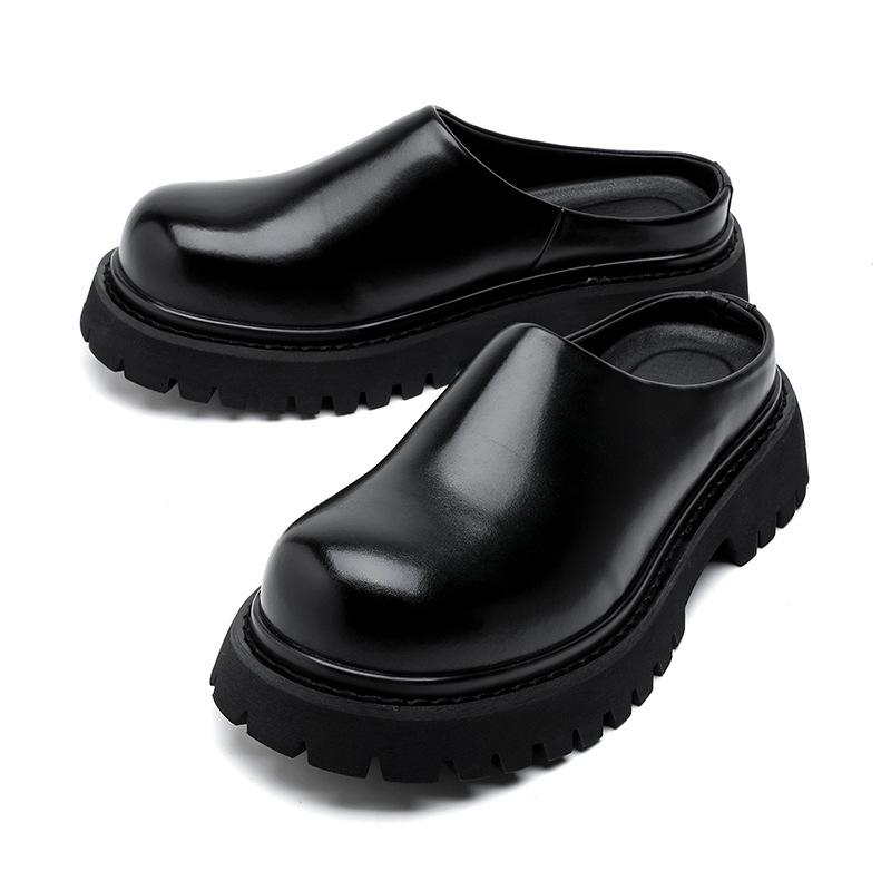 

2024 г., мужские тапочки-мешки на толстой подошве, нескользящие, увеличивающие высоту, поварские туфли, повседневные сандалии-полуботинки 3205-R 38 чёрный