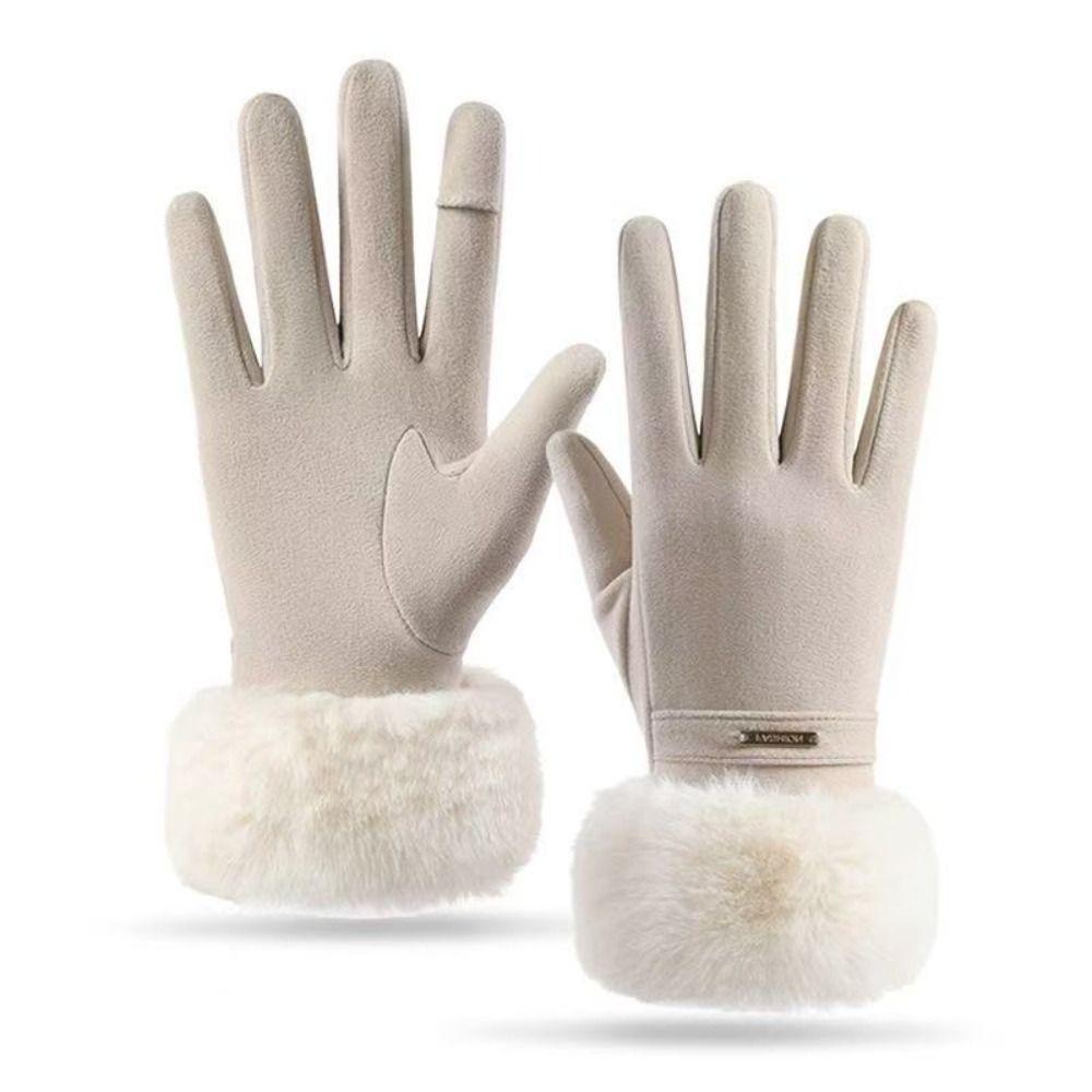 Thickened Plush Warm Suede Gloves Plus Velvet Lining Windproof Riding Gloves Cycling & Driving