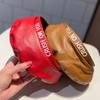 Beret Women's Spring Autumn New Embroidered Letter PU Leather Flat Top Japanese and Korean Street Shooting Fashion Bud Hat
