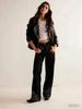 European-Style Stretchy Rhinestone Black Denim Women's Pants