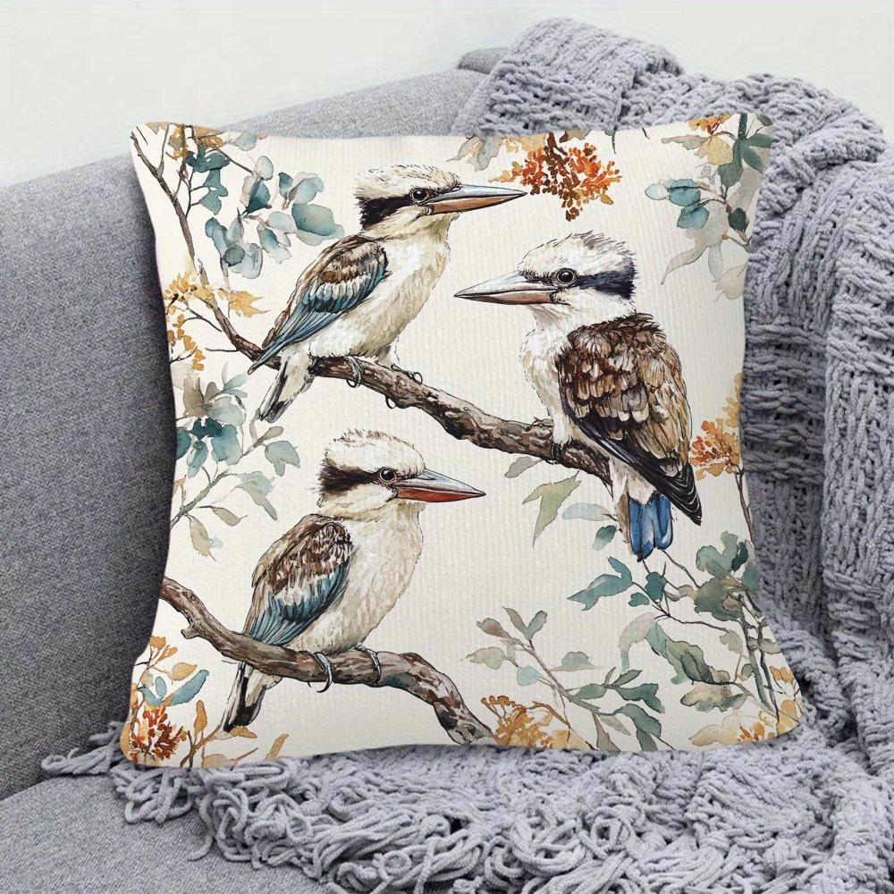 Federa Cuscino Decorativa Kookaburra Uccelli Acquerello, Fauna Selvatica Australiana Nativa Con Foglie di Eucalipto