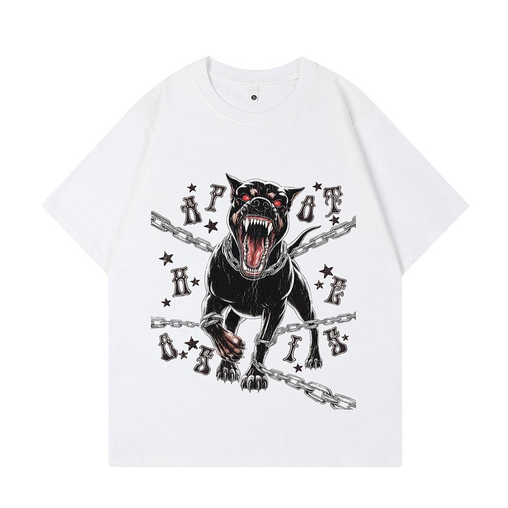 Short Sleeve T-Shirt Men'S And Women'S Summer Doberman Direct Injection Printing Loose Retro Half Sleeve Bottom Shirt Thin