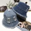 Summer Trendy Washed Broken Denim Bucket Hat Women Breathable Sunshade Best Matched Female Korean Style Beach Fisherman Cap Gift