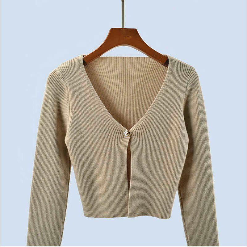 High Quality Autumn Clothing New Arrival Women's Knitwear Cardigan Women's Short One Button Long Sleeve Sweater Coat Slim Fit Slimming Top