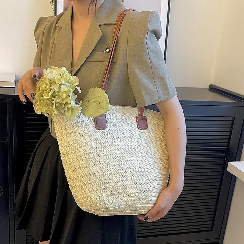 Bolsa de ombro feminina de grande capacidade, bolsa de palha trançada de verão, bolsa de mão fashion feminina de luxo, bolsa de praia, bolsa de compras de Bali