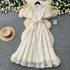 Elegant lace embroidered dress women's summer high waist A-shaped skirt commuter temperament long dress banquet long dress