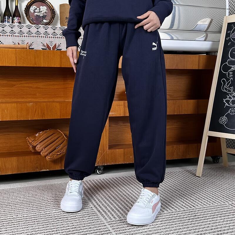 Puma Knitted Sweatpants Women's Navy Blue Thickened Cuffed Pants 625304-16