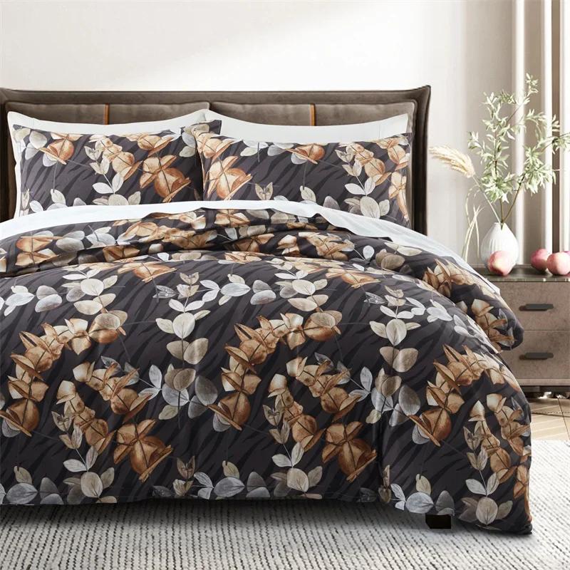 Light Grey Floral Duvet Cover Queen King, Microfiber Flower Plum Blossom Print Bedding Set Reversible Botanical Comforter Cover