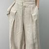 Spring and Autumn Women's Casual Pleated Wide Leg Pants Linen Texture Loose High Waist Trousers