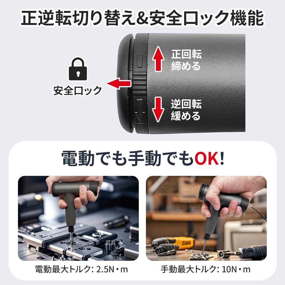 IXP Compact Electric Screwdriver Set with 3 Torque Adjustable LED 10 Manual Electric 1500 mAh High USB 60 Minutes of Continuous Magnetic Flexible 27