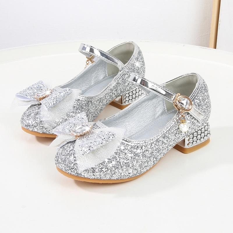 Kinder-High Heels Mädchen Pailletten Prinzessin Schuhe kleines Mädchen Elsa Klassenkameradin Baby Kristall Schuhe Frühling und Herbst Einzelne Schuhe