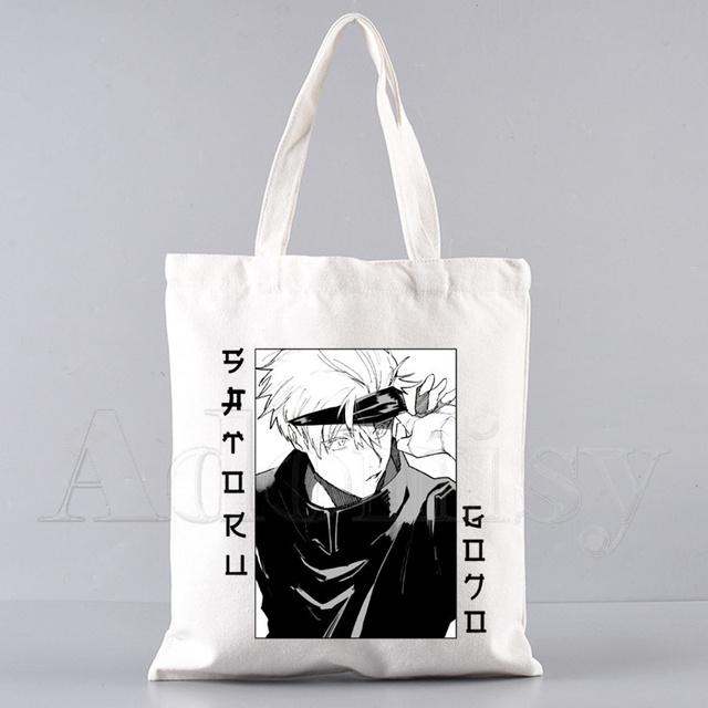 Borsa Shopping in Tela da Donna Jujutsu Kaisen Stampa Lettere Borsa a Spalla in Tessuto Femminile Borsa a Mano Eco Tote Riutilizzabile per la Spesa